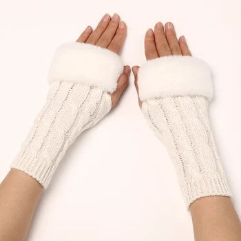 Осенне-зимние женские короткие шерстяные перчатки с оборками из жареного теста, вязаные теплые перчатки из росы