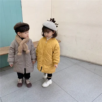 Пальто для мальчиков, куртка, хлопковая верхняя одежда, ветровка 2023, желтый плотный бархат, зимняя теплая высококачественная детская одежда