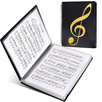 Папка для нот, 60 страниц, ноты / держатель, подходит для формата письма A4, записываемая и съемная папка для хора (черная)