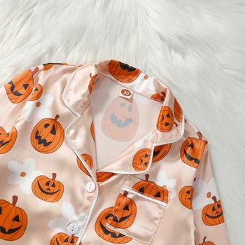Пижамный комплект на Хэллоуин для девочек, топы с длинными рукавами и принтом тыквы, штаны с эластичной резинкой на талии, пижамы