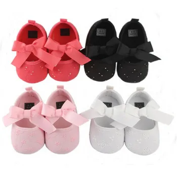 Повседневная Обувь на мягкой подошве с бантиком для новорожденных девочек в кроватку для малышей