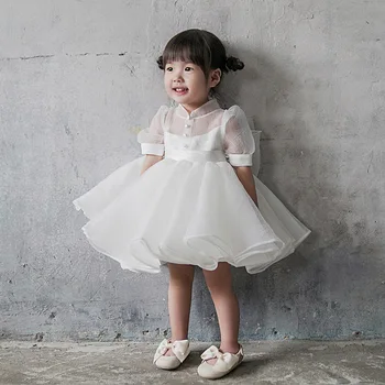Повседневные платья для девочек Детская одежда В стиле принцессы с высокой талией На День рождения Pengpeng Сетка Пряжа Бант Узел Soild