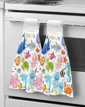 Подводные животные Sae Life Мультяшные полотенца для рук из микрофибры, впитывающие полотенца, Носовой платок, полотенце для чистки кухонной посуды