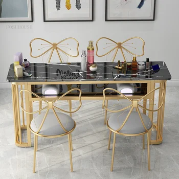 Профессиональный маникюрный стол Nordic Light класса Люкс, Стол для маникюра, Салонная мебель, маникюрный столик и набор стульев из искусственного мрамора