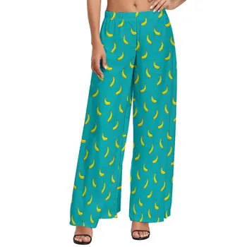 Прямые брюки с принтом банана Зеленожелтые Модные Широкие брюки Женские брюки с рисунком уличной одежды оверсайз