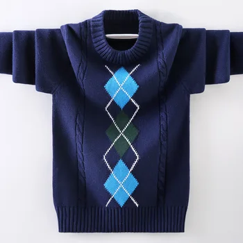 пуловер для мальчиков, вязаный свитер, детский свитер, зимняя детская одежда, Новая хлопчатобумажная одежда, сохраняющая тепло, свитер с круглым вырезом