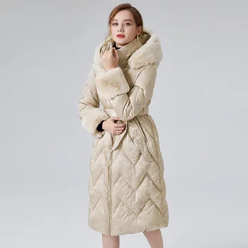 Пуховик женский высокого класса, зима 2022, новая корейская версия, утолщенная, с длинной талией, теплая женская куртка с капюшоном