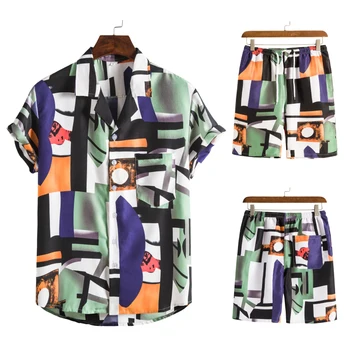Разборчивые Летние повседневные комплекты, мужские рубашки и шорты с коротким рукавом, комплекты гавайских шорт из двух предметов, мужские