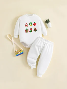 Рождественский комплект одежды для новорожденных мальчиков с осенним модным принтом, интересный элемент, топ, рукав + для брюк, одежда для малышей, 0-36 м
