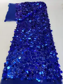 Роскошная африканская 2023 голубая французская сетка с крупными блестками, сшитая из вышитого кружева, тюля, нигерийской ткани, 5 ярдов, свадебное платье