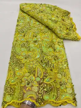 Роскошное издание Африканской кружевной ткани 2023 года, новейшая желтая Индийская ткань Сари, высококачественный тюль, кружевная ткань с 3D блестками, свадебное платье