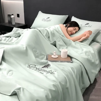 Роскошное Летнее одеяло с вышивкой для сна, Антипригарное Летнее одеяло для тела, Мягкое, благоприятное для кожи, кондиционер, Шелковистое одеяло