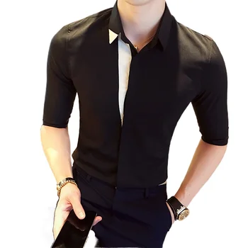 Рубашка в британском стиле с рукавами из семи точек, черно-белая рубашка парикмахера в тон, облегающая фигуру