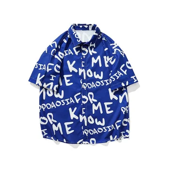 Рубашка с короткими рукавами и хирургическими буквами Мужской летний уличный топ красивого свободного кроя большого размера