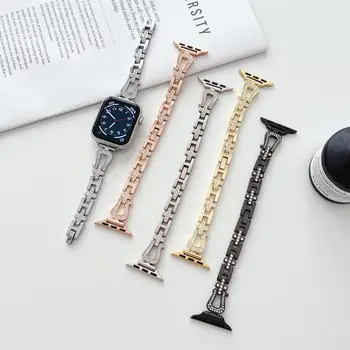 Сверкающий бриллиантовый металлический ремешок для часов Apple Watch 4 5 6 7 8, ультрамодный тонкий браслет для iWatch