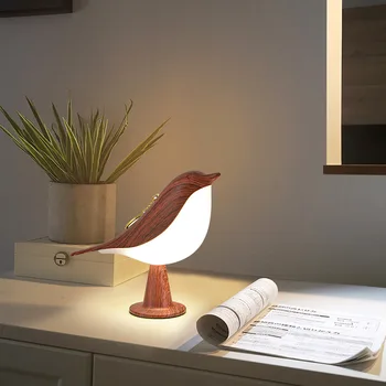 Светодиодная прикроватная лампа Креативный сенсорный выключатель 3 Цвета подсветки Регулируемые Деревянные птичьи ночники С приглушенной яркостью Спальня