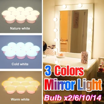 Светодиодное зеркало для тщеславия, Лампа для макияжа, Туалетный столик, зеркало в ванной, лампа USB, Украшение спальни, 3 цвета, Настенные светильники с регулируемой яркостью, 5 В