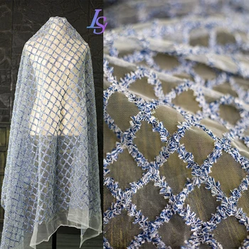 Сетчатая ткань с квадратной вышивкой, трехмерный жаккардовый прозрачный фон для платья Ханбок, Дизайнерская ткань для одежды