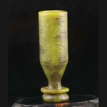 Старинный Китайский натуральный нефрит Ручной работы, статуя дракона, кубок, кольцо, чашка # 34