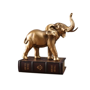Статуя золотого слона из смолы, Элегантная скульптура из хобота слона, поделки, Фигурка животного на удачу, украшения Фэн-шуй, домашний декор