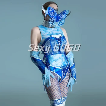 Танцевальный костюм Gogo Tie Dye, боди, маска бабочки, костюм певицы и танцовщицы в китайском стиле, одежда для трансвеститов VDB7093
