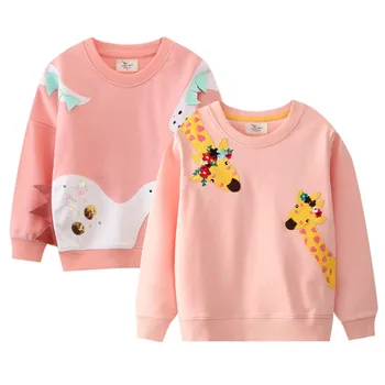 Толстовки для девочек с принтом динозавра и Жирафа Осенне весенняя детская одежда Костюм для малышей с длинными рукавами Рубашки с капюшоном Топы
