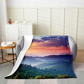 Фланелевое флисовое одеяло Sunset, Ботанический лес, всесезонное покрывало для кровати, пушистое одеяло для кровати, диван-кушетка, Горы