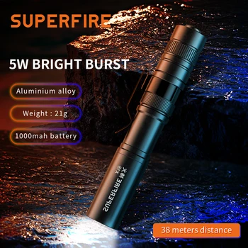Фонарик SuperFire edc Портативный 21G Led mini torch light Использует Батарею AAA для кемпинга с Зажимом из нержавеющей стали X18 self defens