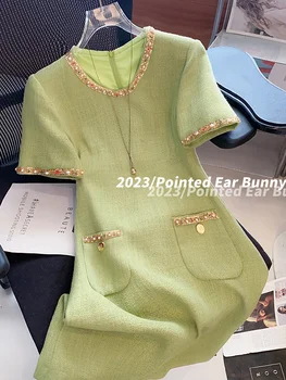 Французское зеленое платье для чаепития, женское Летнее платье 2023, новая Приталенная юбка для знаменитостей с милым темпераментом высокого класса