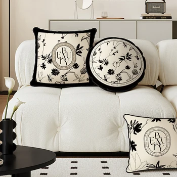 Черная цветочная наволочка Французский сад Флора Бархатная декоративная подушка для дивана 45 Роскошный дом Украшение гостиной