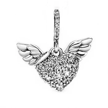 Шарм в виде сердца и крыльев Ангела из 100% стерлингового серебра 925 пробы, подвески в виде крыльев Ангела, подходят к оригинальному браслету, ювелирным изделиям Diy