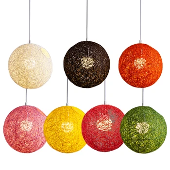 Шаровая люстра из бамбука, ротанга и джута Индивидуальное творчество Сферический Ротанговый абажур-гнездо