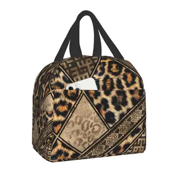 Этнический Геометрический Леопардовый принт Изолированная сумка для ланча для женщин Детей Школьный охладитель кожи животных Термосумка для ланча Кемпинг Путешествия