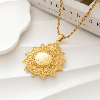 Ювелирные изделия Фатимы Французское ожерелье с монетами Красивые Свадебные Украшения Подарочный Халат Колье Подвеска цвета алжирского золота