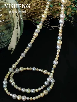 Японское ожерелье из натурального жемчуга Akoya с морской водой 4-9 мм True Multi Heather Tritone Смешанного цвета Круглое Безупречное пятно